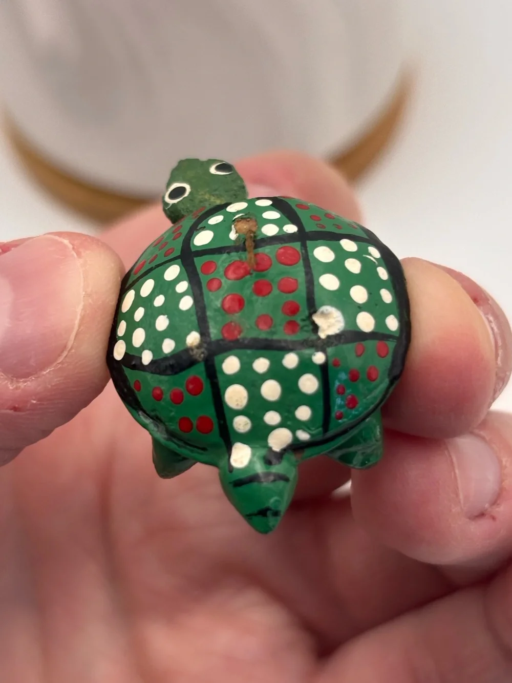 Mexican Hand-Carved Wooden Turtle Bobblehead Figurine, Miniature Turtle Trinket